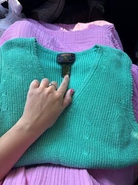 Charter Club Teal Cable-Knit V-Neck Sweater Vest